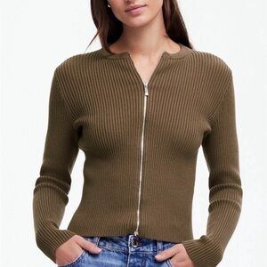 Madewell Zip Front Ribbed Cardigan - Dark Cargo